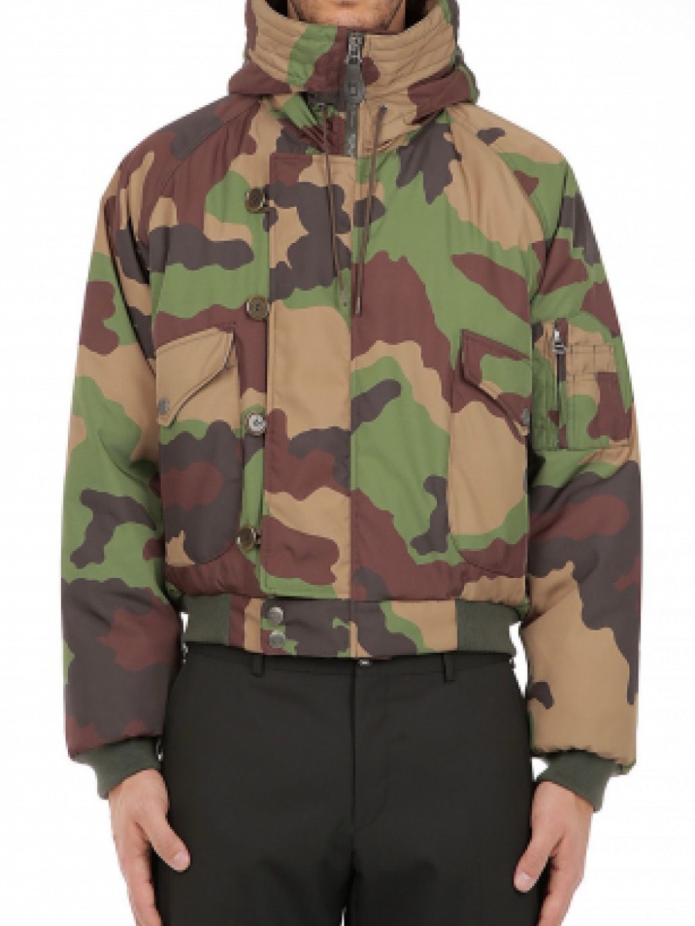 Moschino Cropped Camo Print Down Bomber Jacket